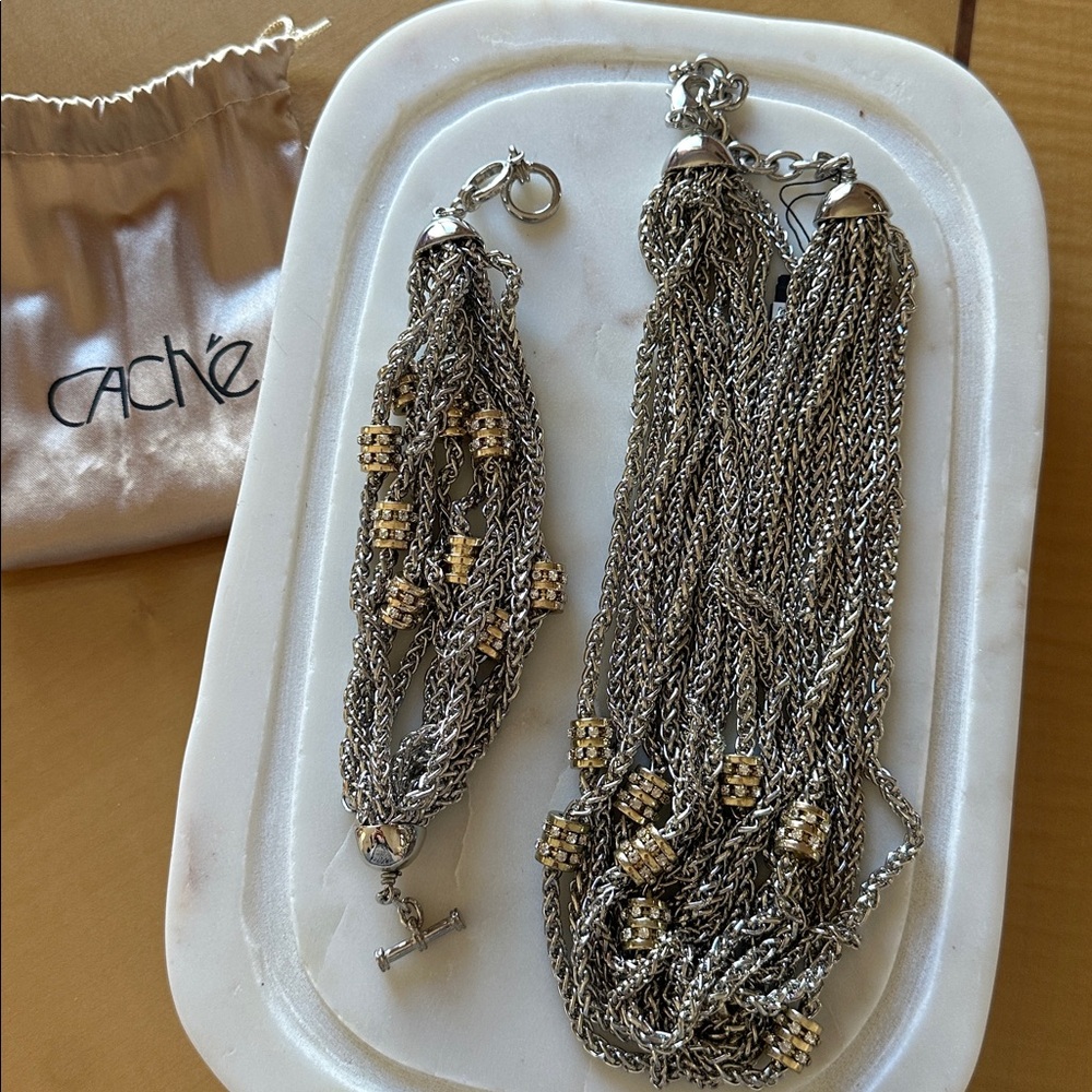 Cache Silver and Gold Multi-Strand Necklace and bracelet set - Picture 1 of 7